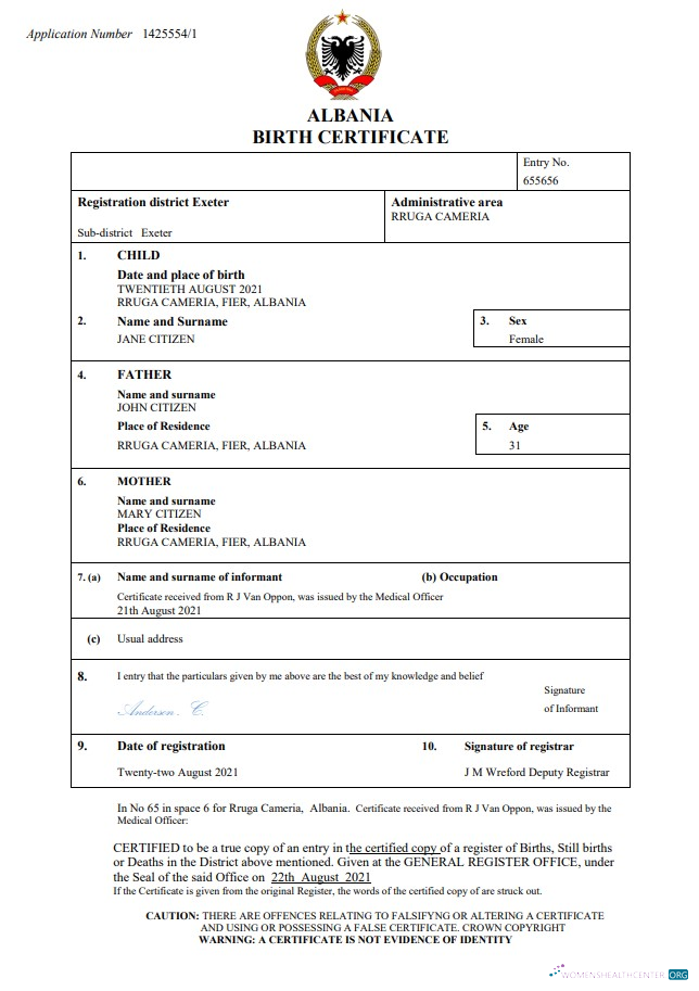 Download Albania birth certificate Word and PDF Photoshop template